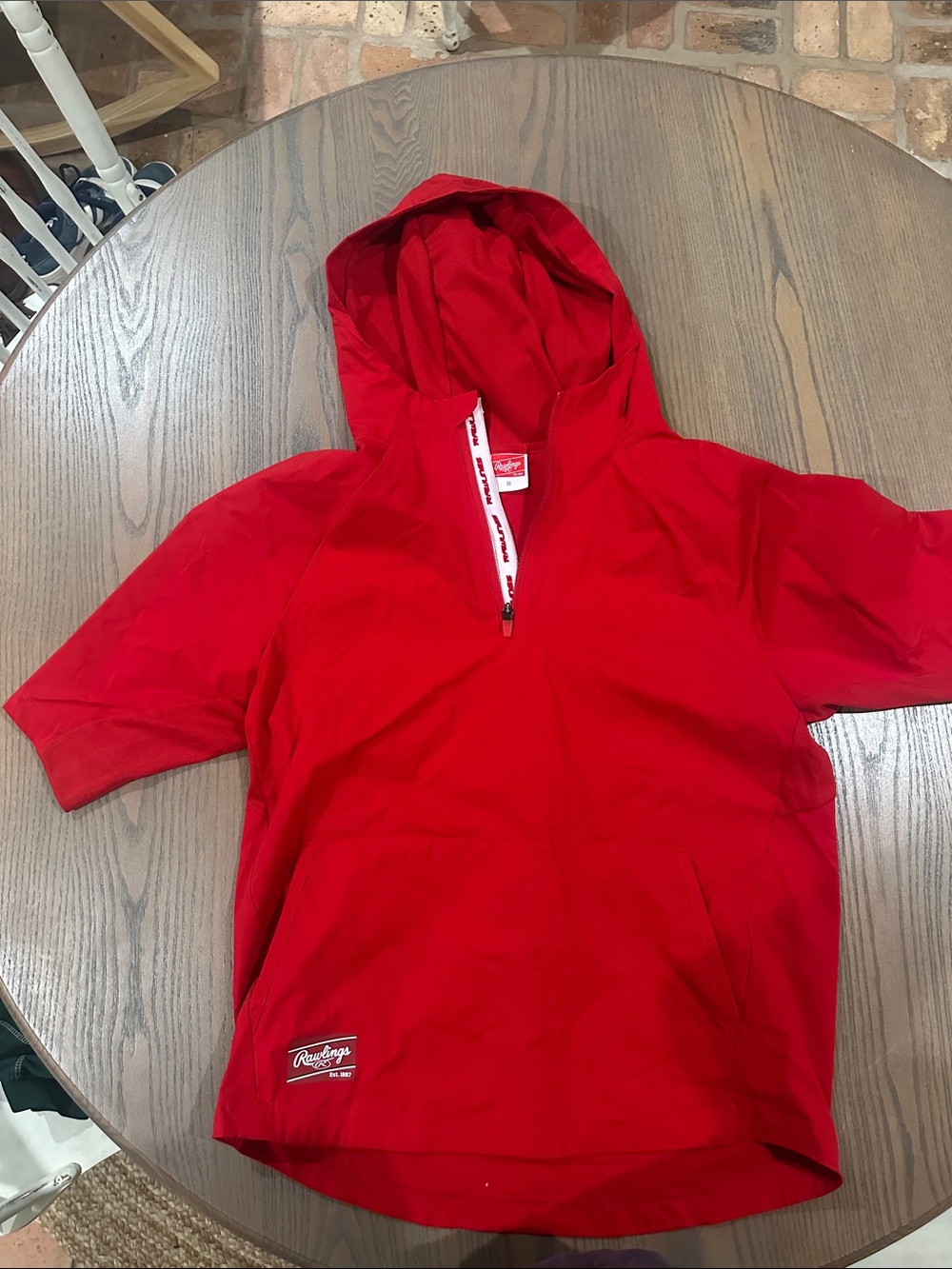 Rawlings Red Short-Sleeve Hooded Half-Zip Pullover